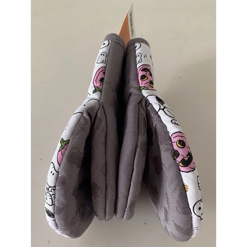 2 Pk Peanuts Halloween Snoopy Woodstock Pink‎ Pumpkin Ghost Mini Oven Mitts NEW